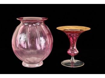 HAND-BLOWN VASE & FLARED GLASS VASE