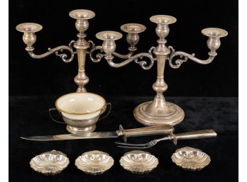 STERLING LOT with (3) LIGHT CANDLESTICKS