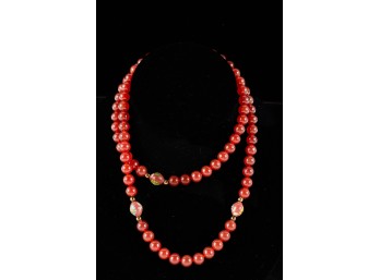 CARMELIAN and CLOISONNE BEADED NECKLACE