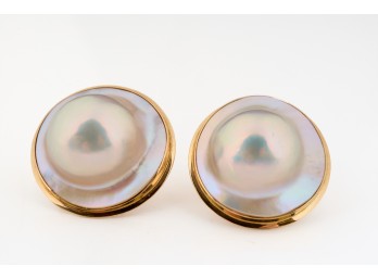 PAIR of 14k GOLD MABE PEARL EARRINGS