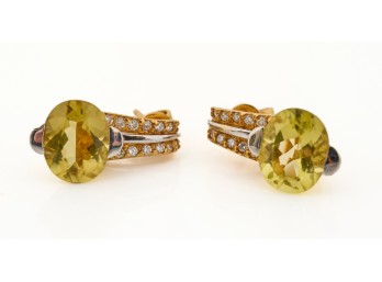 PAIR of 18k GOLD and LEMON QUARTZ EARRINGS