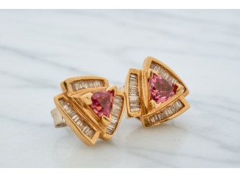 PAIR of 14k GOLD & PINK TOURMALINE EARRINGS