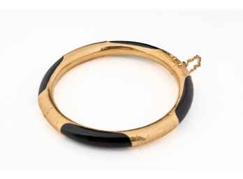 14k GOLD and ONYX HINGED BANGLE BRACELET