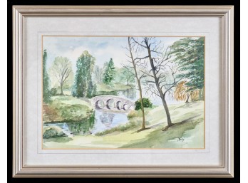 SMALL WATERCOLOR of a PARK by S MACEY