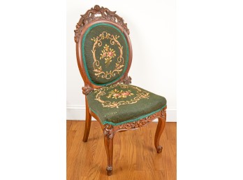 VICTORIAN BIRD-CARVED WALNUT PARLOR CHAIR
