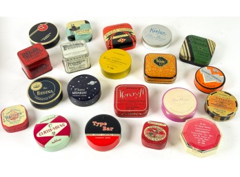 GROUPING VINTAGE TYPEWRITER RIBBON TINS w CONTENTS