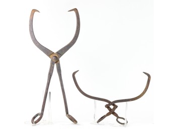 (2) IRON ICE TONGS