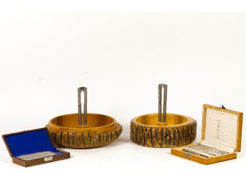 TREE TRUNK NUT DISHES, NUTCRACKERS & PICKS