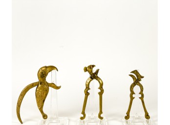CAST BRASS ROOSTER, EAGLE & PARROT NUTCRACKERS