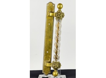 VICTORIAN BRASS DOOR HANDLE w SWIRLED GLASS PULL