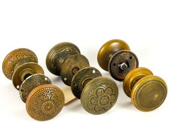 (3) VICTORIAN DOOR KNOB SETS w SPINDLES & ROSETTES