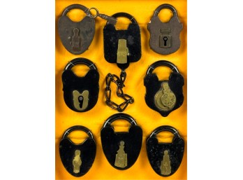 GROUP (8) ANTIQUE IRON PADLOCKS