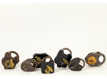 GROUP (7) ANTIQUE IRON PADLOCKS w KEYS