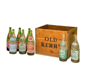 GROUP of OLD KERRY BEVERAGE BOTTLES & CRATE