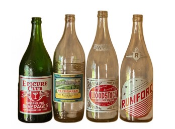 (4) VINTAGE GLASS BEVERAGE BOTTLES