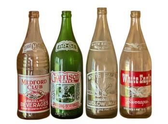 (4) VINTAGE GLASS BEVERAGE BOTTLES