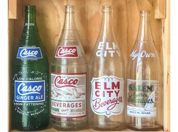 (4) VINTAGE GLASS BEVERAGE BOTTLES