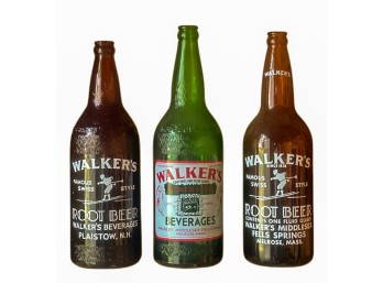 (3) VINTAGE GLASS WALKERS ROOT BEER BOTTLES