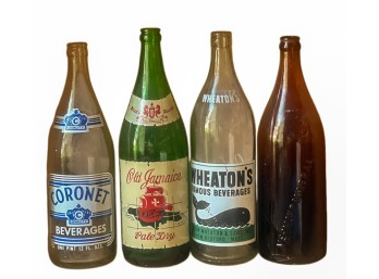 (4) VINTAGE GLASS BEVERAGE BOTTLES
