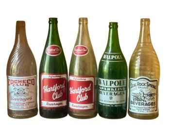 (5) VINTAGE GLASS BEVERAGE BOTTLES