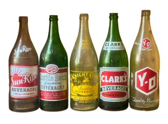 (5) VINTAGE GLASS BEVERAGE BOTTLES