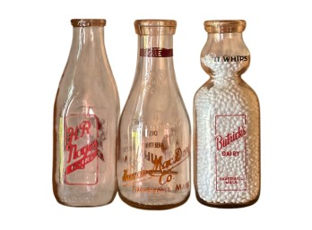 (3) ANTIQUE PRINTED GLASS MILK BOTTLES - HAVERHILL
