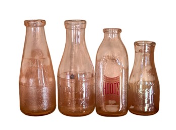 (4) ANTIQUE/VINTAGE HOODS GLASS MILK BOTTLES