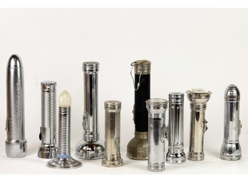 GROUPING of VINTAGE/ANTIQUE CHROME FLASHLIGHTS