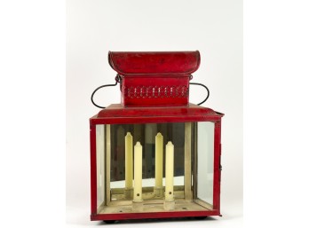 DECORATIVE (2) CANDLE LANTERN in DISTRESSED PAINT