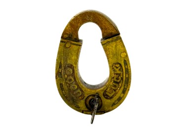 (19thc) 'GOOD LUCK' BRONZE HORSESHOE FORM PADLOCK
