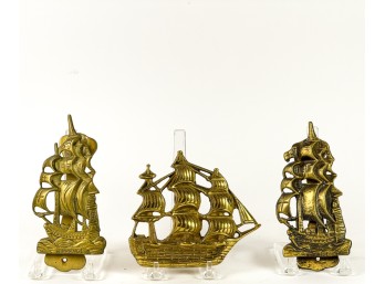 (3) BRASS SHIP FORM DOOR KNOCKERS