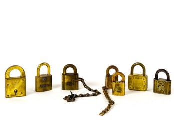 (6) ANTIQUE/VINTAGE US NAVAL PADLOCKS & (1) OTHER