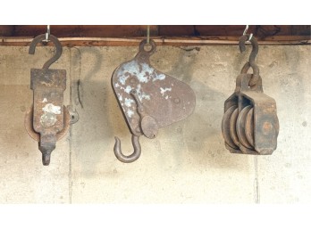 (3) CAST IRON BLOCKS w (1) DOUBLE BLOCK