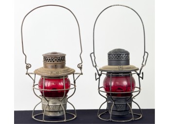 (2) RED GLOBE RAILROAD LANTERNS