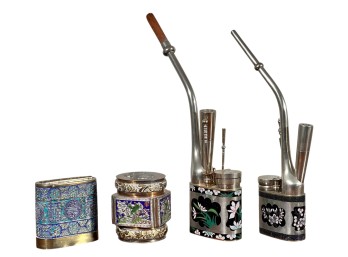 (2) CLOISONNE ENAMELLED PAKTONG PIPES