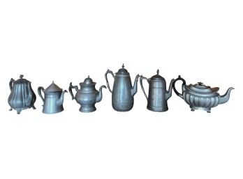 (6) PEWTER TEA and COFFEE POTS