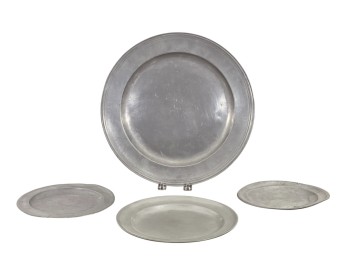 (19th c) PEWTER CHARGER & (3) PLATES