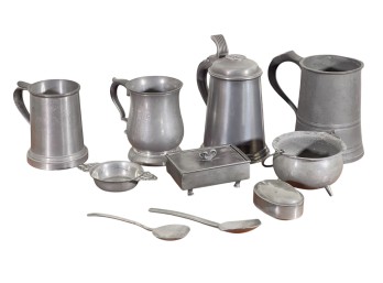 JAMES YATES TANKARD & LATER PEWTER WARES