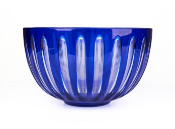 LARGE COBALT CUT To CLEAR CRYSTAL BOWL