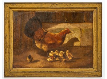 CONTINENTAL SCHOOL (19th c) / HEN with CHICKS
