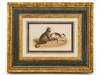 1840 COLOR LITHOGRAPH of HISSING CATS