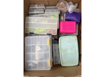 BOX OF MISC TACKLE AND ARTIFICIAL BAIT