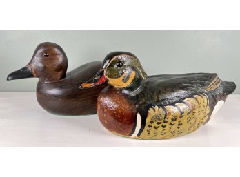 (2) VINTAGE CARVED & PAINTED DUCK DECOYS