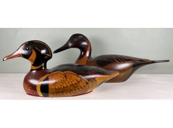(2) DECORATIVE CARVED & PAINTED DUCK DECOYS