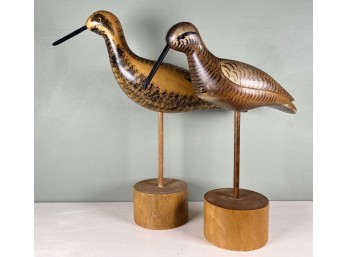 (2) VINTAGE CARVED & PAINTED SHOREBIRD DECOYS