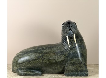TAKEALOOK TEMELA (B-1935) SOAPSTONE CARVING OF A WALRUS