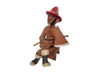 SIGNED DECORATIVE FIREFIGHTER CLAY SCULPTURE