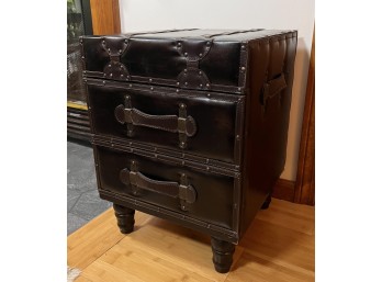 CONTEMPORARY LEATHER BOUND (2) DRAWER SIDE TABLE