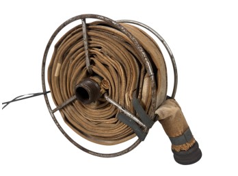 ANTIQUE CANVAS FIRE HOSE ON REEL
