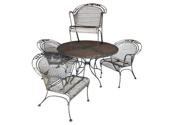 (5) PIECE WROUGHT IRON PATIO SET with FLORAL MOTIF